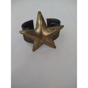 Vintage Star Cuff Bracelet Braided Twisted Brass